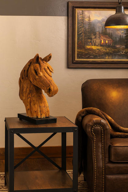 Driftwood Horse Head Sculpture – Handcrafted Teak Wood Rustic Art Décor