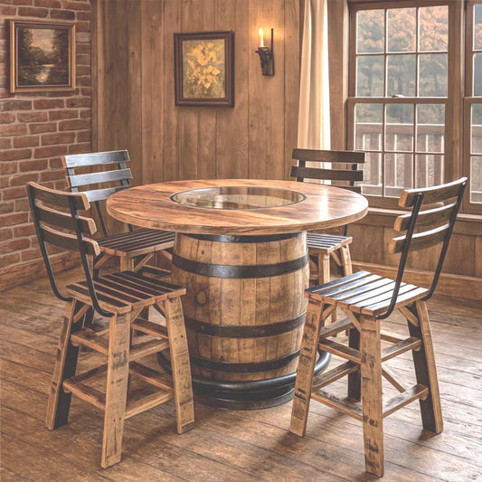 Handcrafted Whiskey Barrel Table Set with Stools | Rustic Furniture