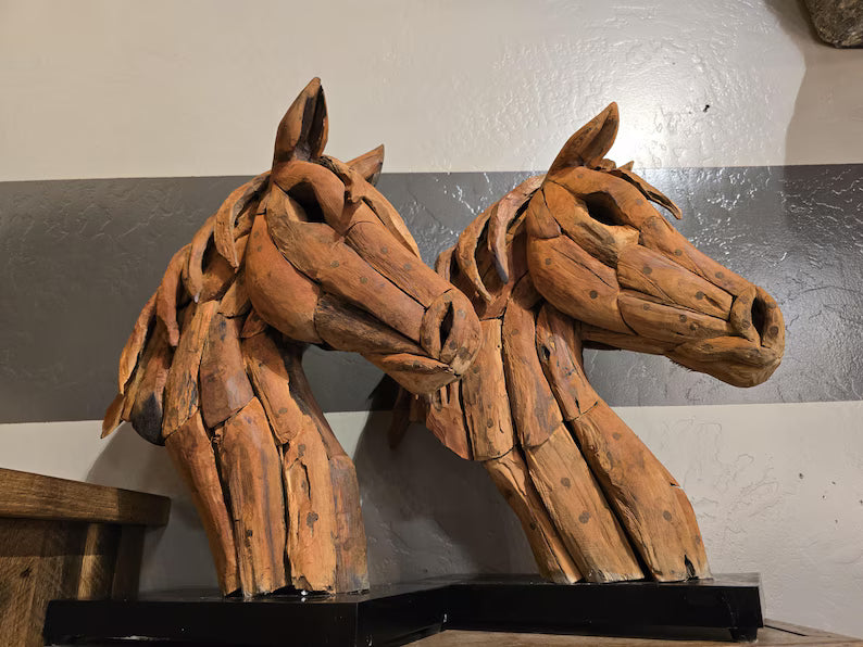 Driftwood Horse Head Sculpture – Handcrafted Teak Wood Rustic Art Décor