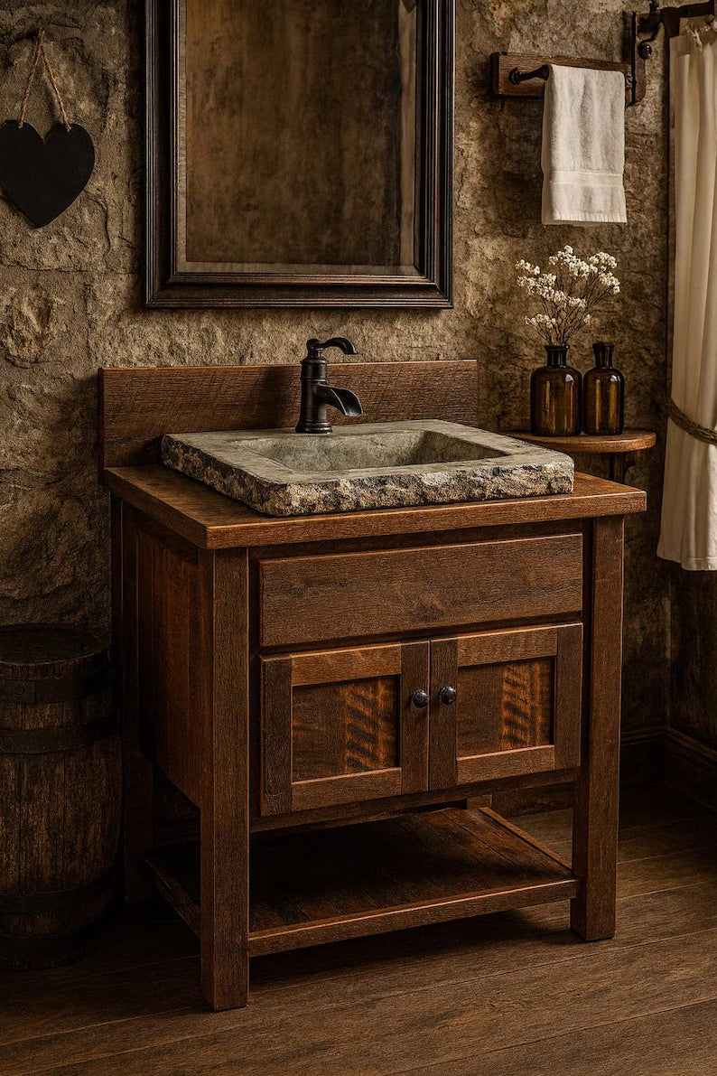 36" Reclaimed Barn Wood Bathroom Vanity with Concrete Sink | Amish Handmade Vanity