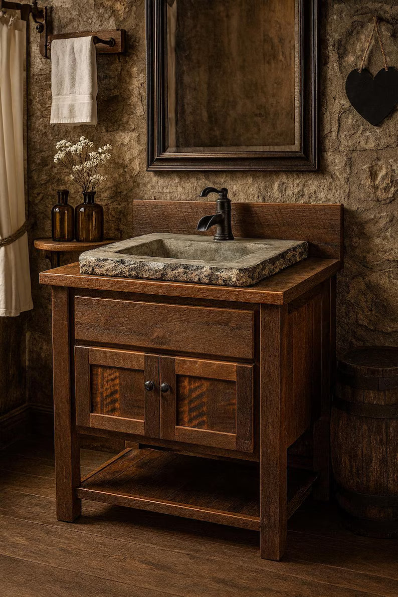 36" Reclaimed Barn Wood Bathroom Vanity with Concrete Sink | Amish Handmade Vanity