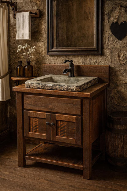 36" Reclaimed Barn Wood Bathroom Vanity with Concrete Sink | Amish Handmade Vanity