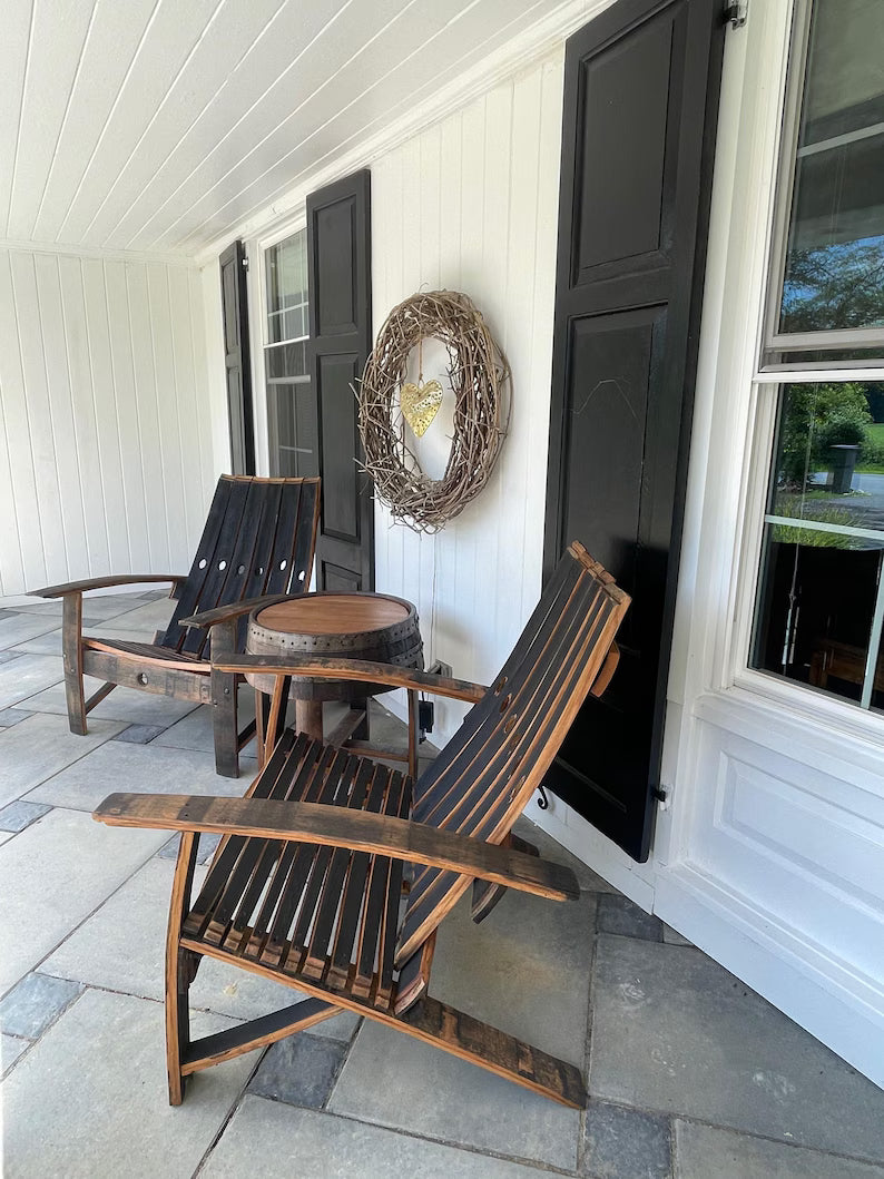Whiskey Barrel Stave Adirondack Chair – Rustic Outdoor Seating