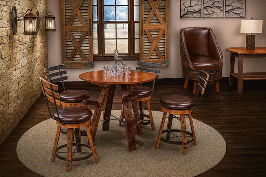 Whiskey Barrel Stave Bar Table with Swivel Top – Rustic Wine Storage Table