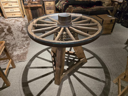 Authentic Wagon Wheel Pub Table with Tempered Glass Top