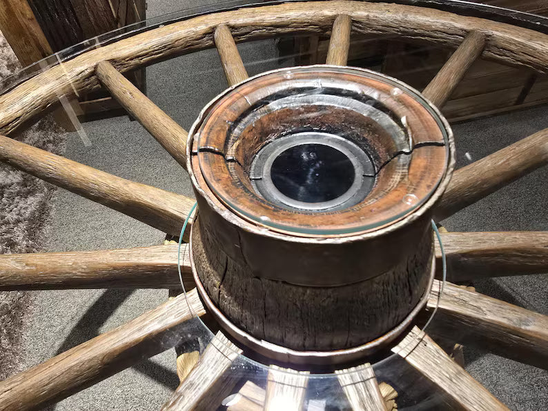 Authentic Wagon Wheel Pub Table with Tempered Glass Top