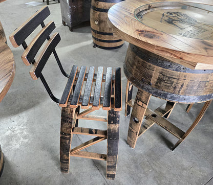 Buffalo Trace Whiskey Barrel Pub Table Set with 2 Stools | Rustic Bourbon Furniture