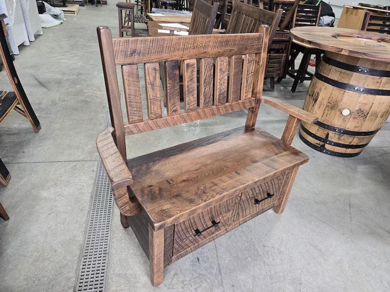 Handmade Reclaimed Wood Deacon Bench | Rustic Farmhouse Entryway Bench