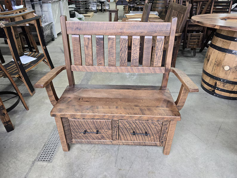 Handmade Reclaimed Wood Deacon Bench | Rustic Farmhouse Entryway Bench
