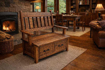 Handmade Reclaimed Wood Deacon Bench | Rustic Farmhouse Entryway Bench