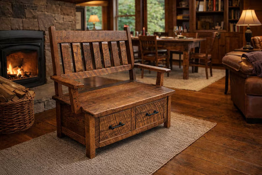 Handmade Reclaimed Wood Deacon Bench | Rustic Farmhouse Entryway Bench