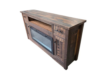 Reclaimed Barn Wood Fireplace TV Stand – Amish Rustic Entertainment Center 72”