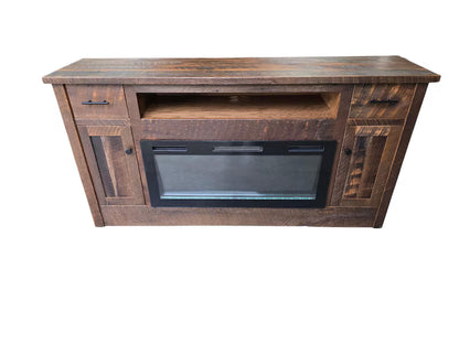 Reclaimed Barn Wood Fireplace TV Stand – Amish Rustic Entertainment Center 72”