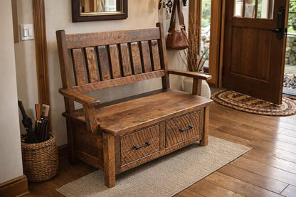 Handmade Reclaimed Wood Deacon Bench | Rustic Farmhouse Entryway Bench