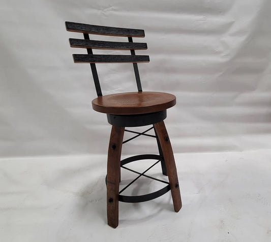 Whiskey Barrel Stave Bar Stool, Wooden Swivel Seat, Rustic Man Cave Decor