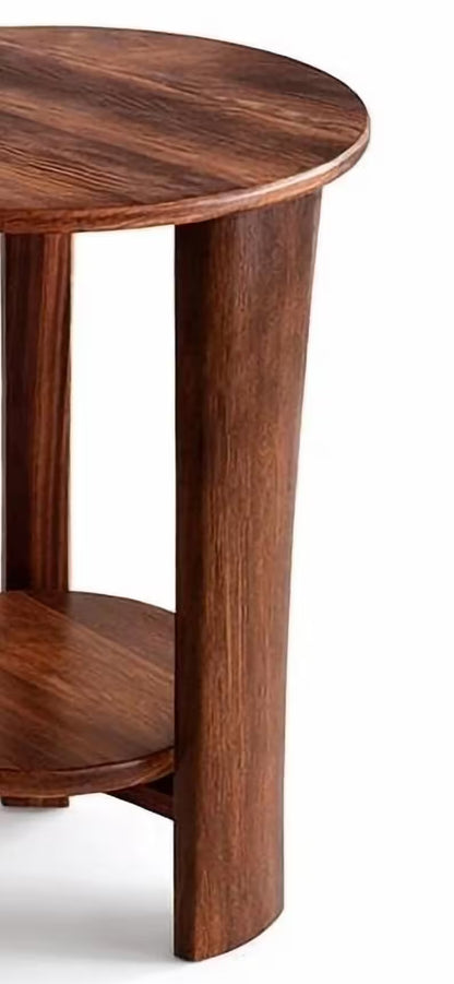 Reclaimed Barn Wood Round End Table with Shelf | Amish Handcrafted Rustic Chairside Table