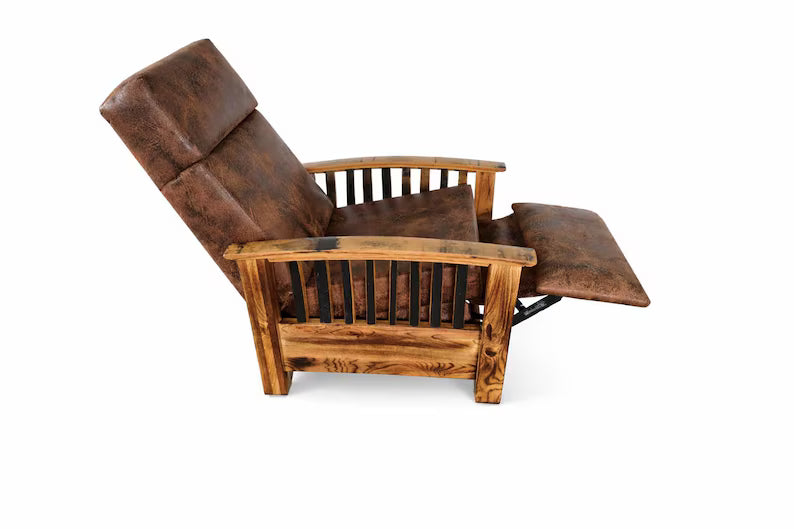 Amish Whiskey Barrel Stave Pushback Recliner | Rustic Hickory Chair