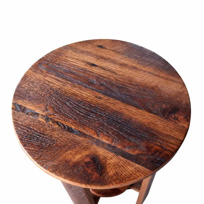 Reclaimed Barn Wood Round End Table with Shelf | Amish Handcrafted Rustic Chairside Table