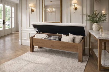 48" Rustic Hickory Storage Bench with Upholstered Seat | Amish Handmade Entryway Bench | Blanket Storage Bench | Farmhouse Seating