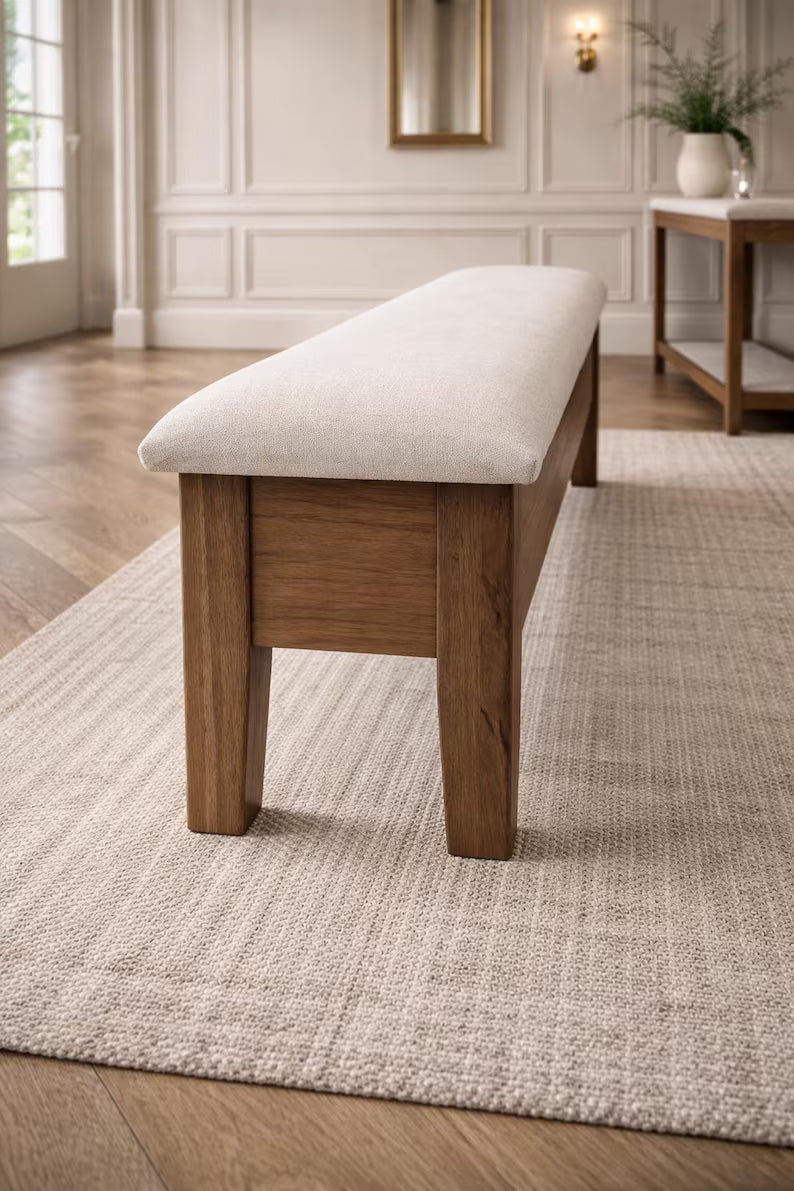 48" Rustic Hickory Storage Bench with Upholstered Seat | Amish Handmade Entryway Bench | Blanket Storage Bench | Farmhouse Seating