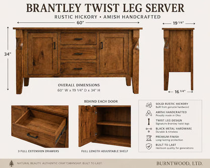 Amish Rustic Hickory Brantley Twist Leg Server