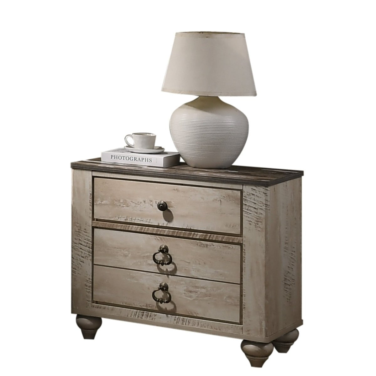 Imerland Whitewash 3-Drawer Nightstand with Patched Wood Top - 1st Choice Furniture Direct
