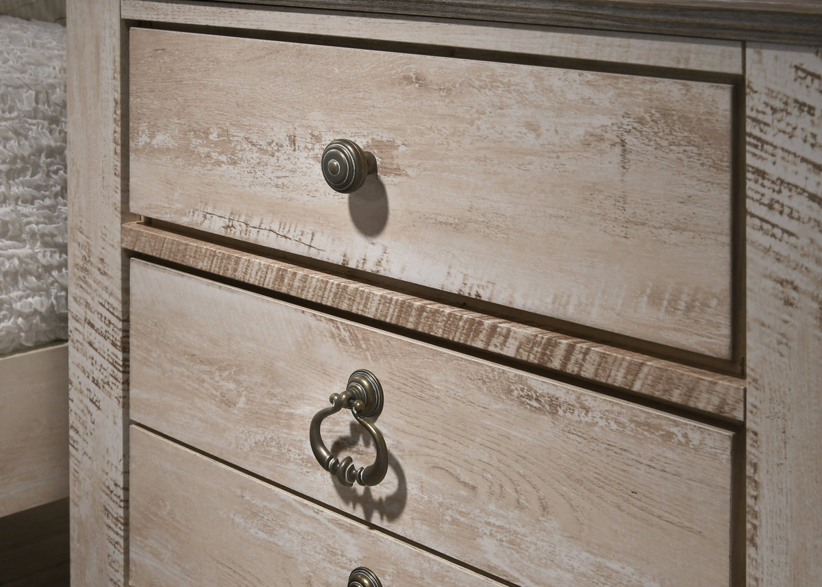 Imerland Whitewash 3-Drawer Nightstand with Patched Wood Top - 1st Choice Furniture Direct