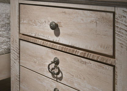 Imerland Whitewash 3-Drawer Nightstand with Patched Wood Top - 1st Choice Furniture Direct