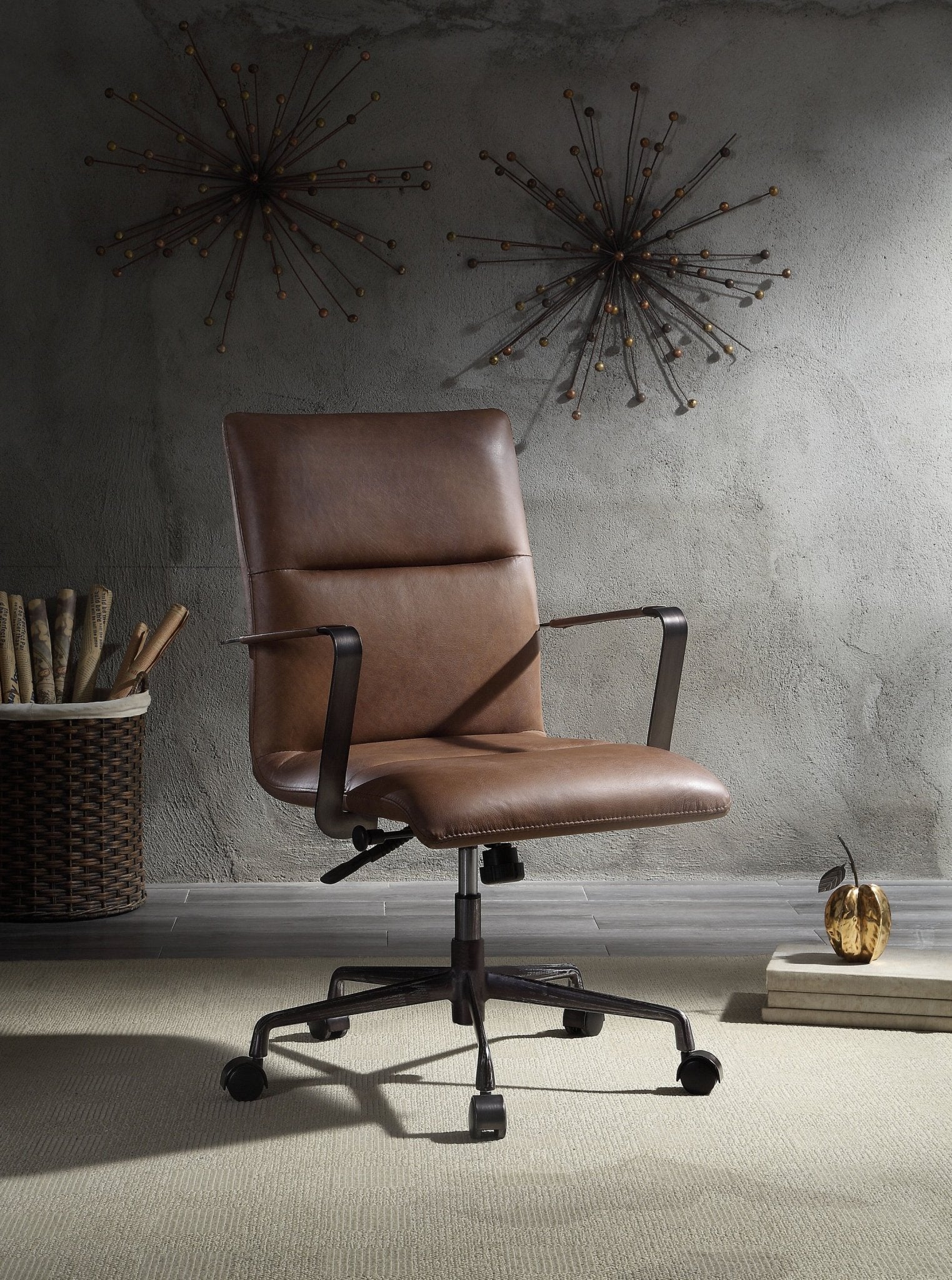 Indra Vintage Chocolate Top Grain Leather Office Chair - 1st Choice Furniture Direct