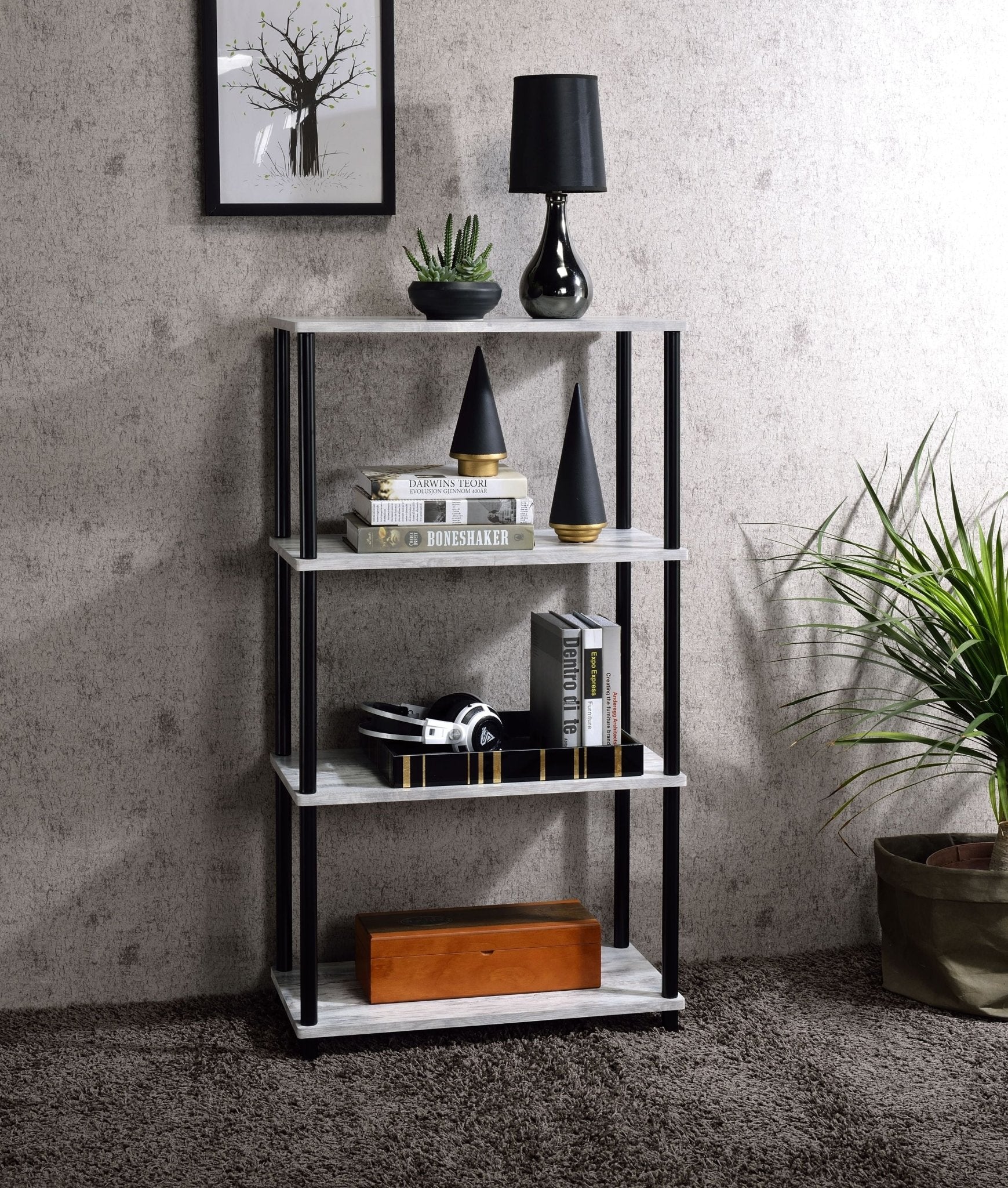 Industrial 4 Shelf Bookcase | Antique White Metal Bookshelf - 1st Choice Furniture Direct