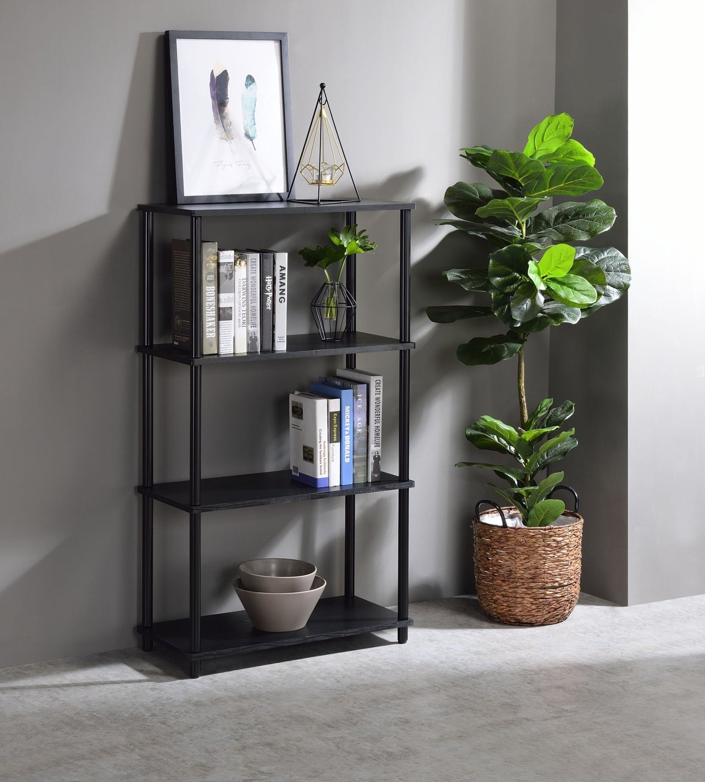Industrial 4-Tier Bookcase | Metal & Wood Open Bookshelf - 1st Choice Furniture Direct