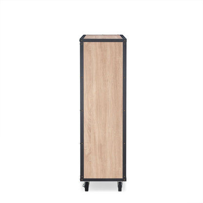 Industrial Light Oak 5-Drawer Chest with Locking Caster Wheels - 1st Choice Furniture Direct