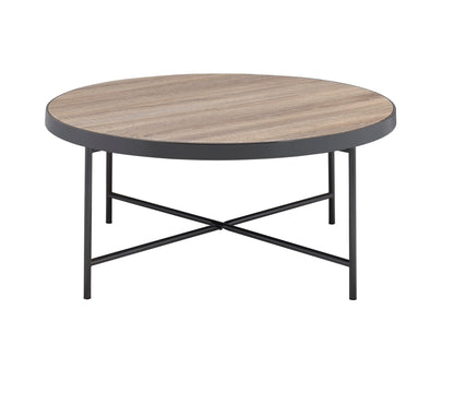 Industrial Oak Round Coffee Table with Metal Trim - 1st Choice Furniture Direct