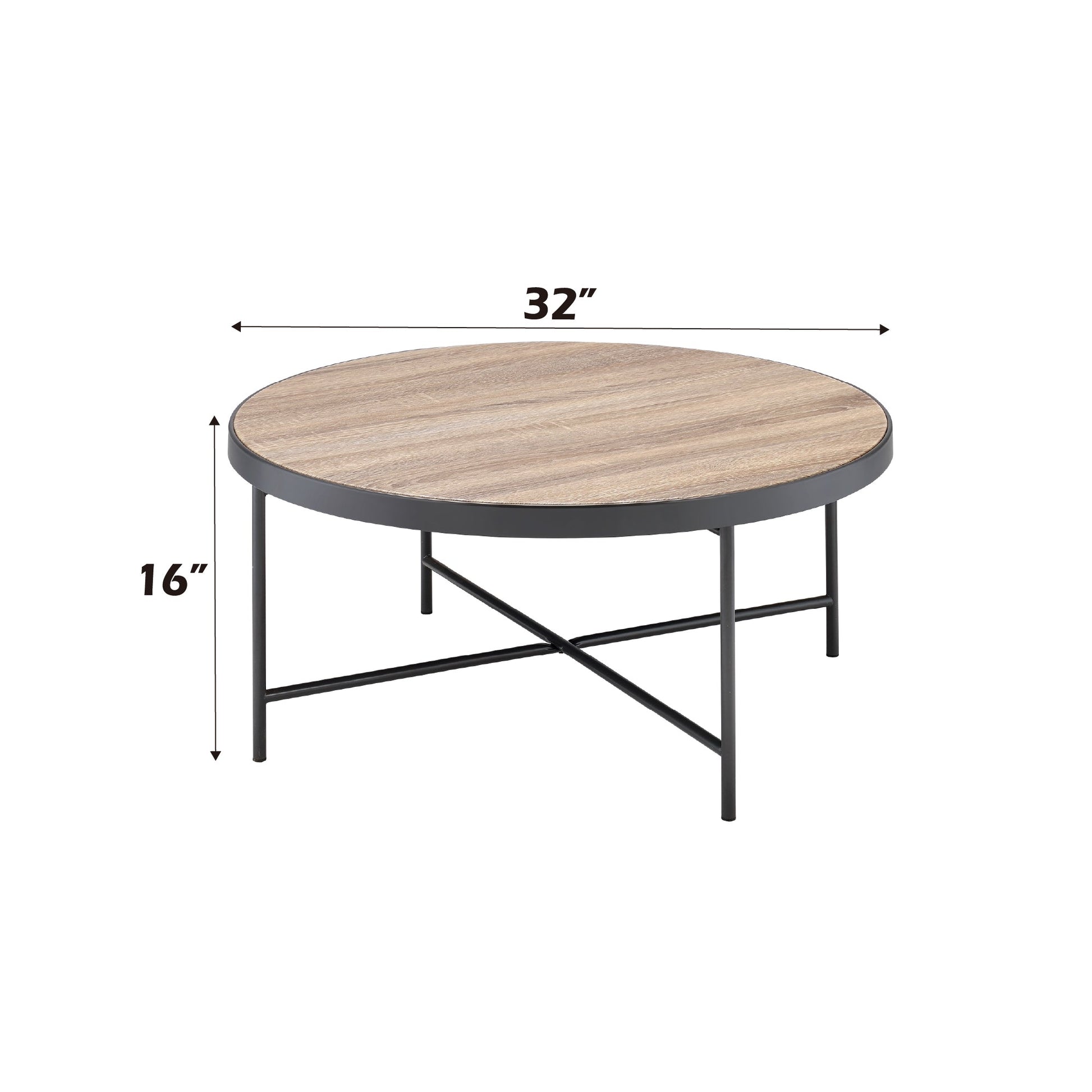 Industrial Oak Round Coffee Table with Metal Trim - 1st Choice Furniture Direct