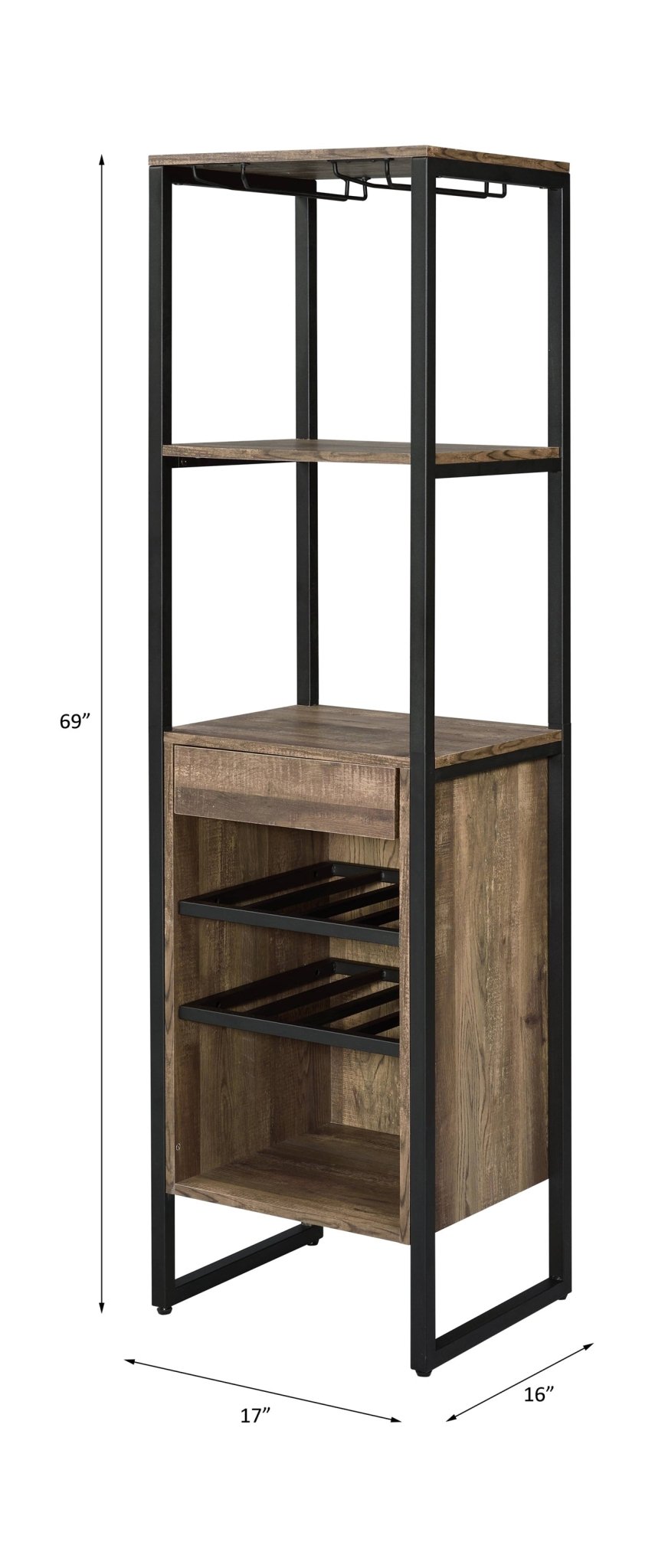 Industrial Oak Wine Rack Cabinet with Stemware Storage - 1st Choice Furniture Direct