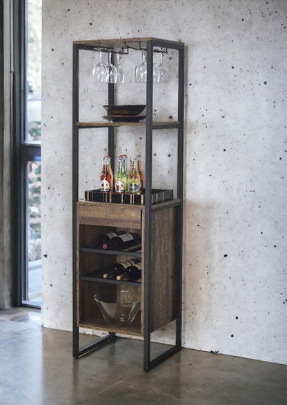 Industrial Oak Wine Rack Cabinet with Stemware Storage - 1st Choice Furniture Direct