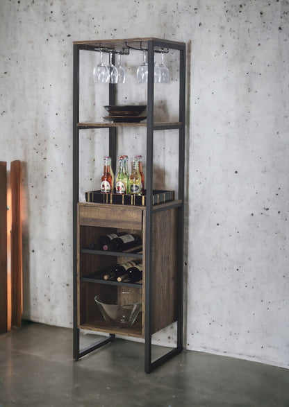 Industrial Oak Wine Rack Cabinet with Stemware Storage - 1st Choice Furniture Direct
