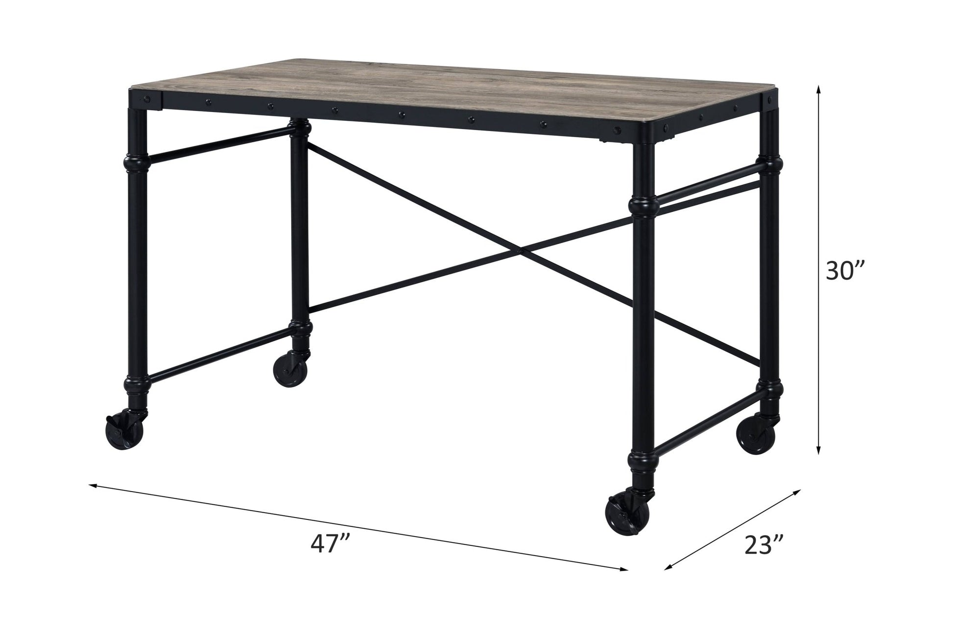 Industrial Oak Writing Desk with Rolling Wheels - 1st Choice Furniture Direct
