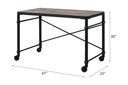 Industrial Oak Writing Desk with Rolling Wheels - 1st Choice Furniture Direct