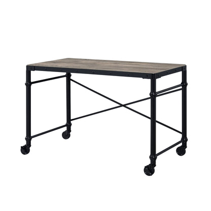 Industrial Oak Writing Desk with Rolling Wheels - 1st Choice Furniture Direct