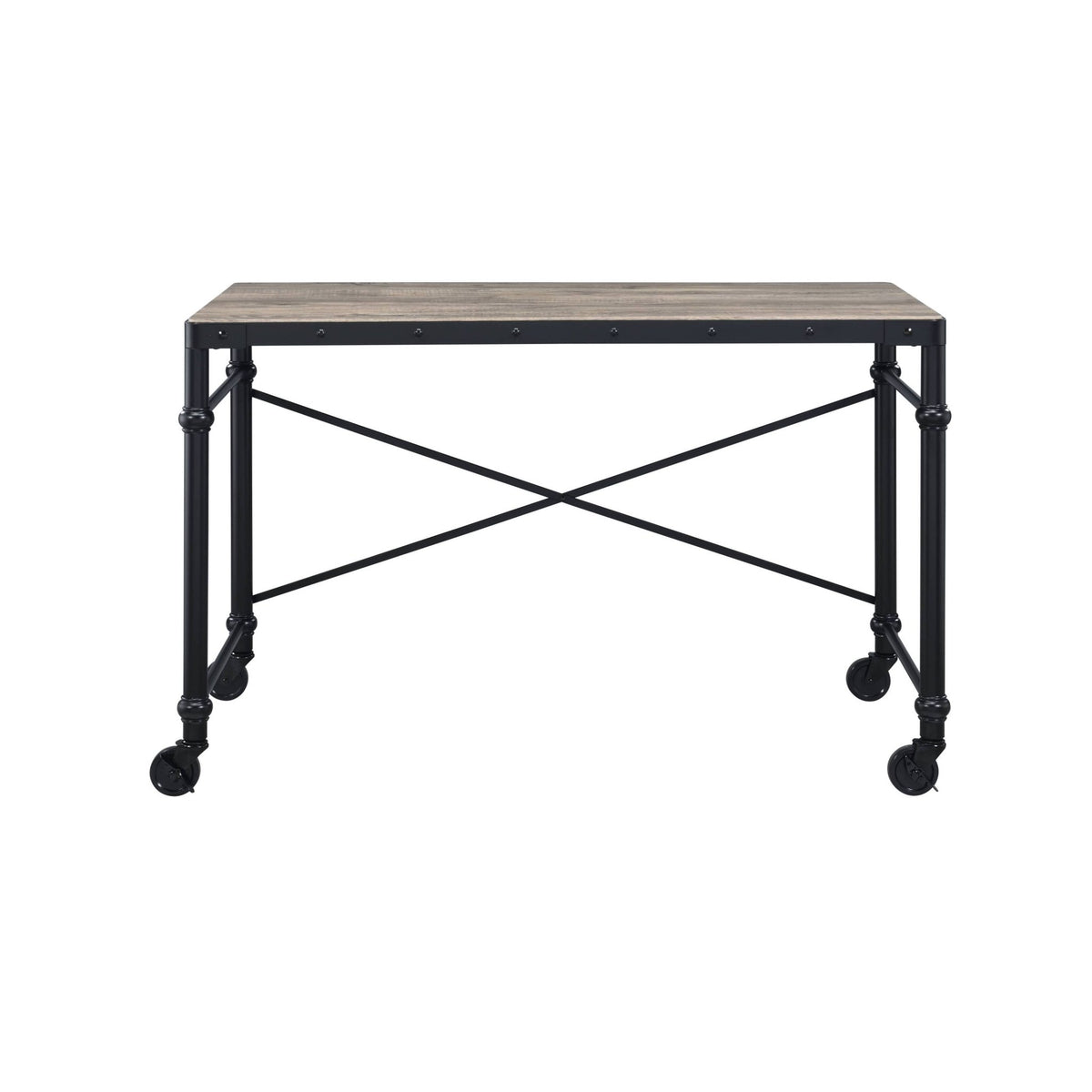 Industrial Oak Writing Desk with Rolling Wheels - 1st Choice Furniture Direct