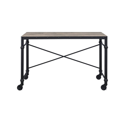 Industrial Oak Writing Desk with Rolling Wheels - 1st Choice Furniture Direct