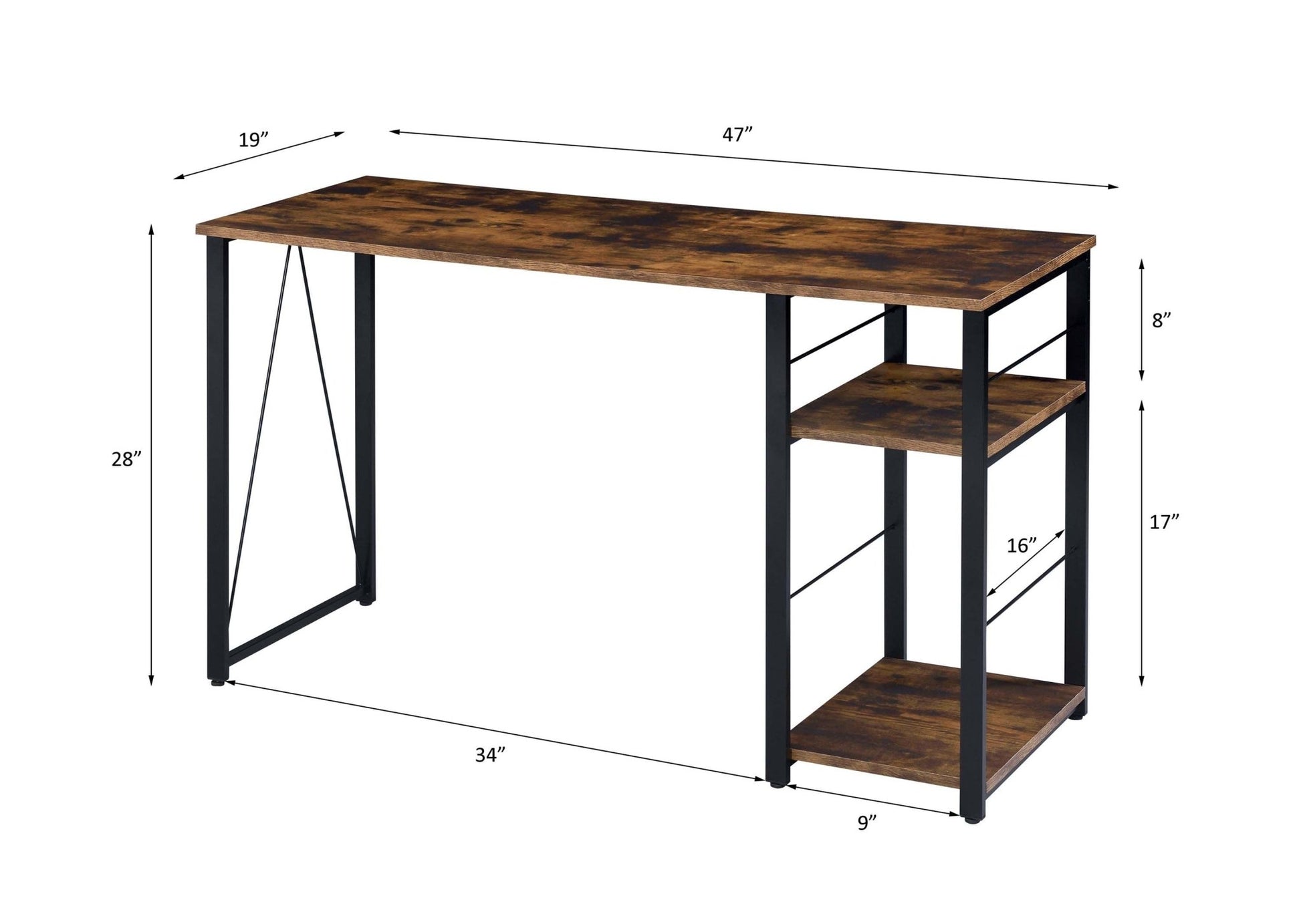 Industrial Writing Desk with 2-Tier Storage Shelves - 1st Choice Furniture Direct