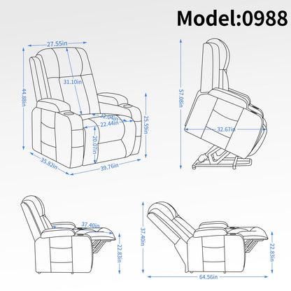 Infinite Position Single Motor Up to 350 LBS Power Lift Recliner Chair for Elderly, Heavy Duty Motion Mechanism with 8-Point Vibration Massage and Lumbar Heating, USB Charging Port, Cup Holders, Brown - 1st Choice Furniture Direct