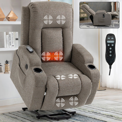 Infinite Position Single Motor Up to 350 LBS Power Lift Recliner Chair for Elderly, Heavy Duty Motion Mechanism with 8-Point Vibration Massage and Lumbar Heating, USB Charging Port, Cup Holders, Brown - 1st Choice Furniture Direct