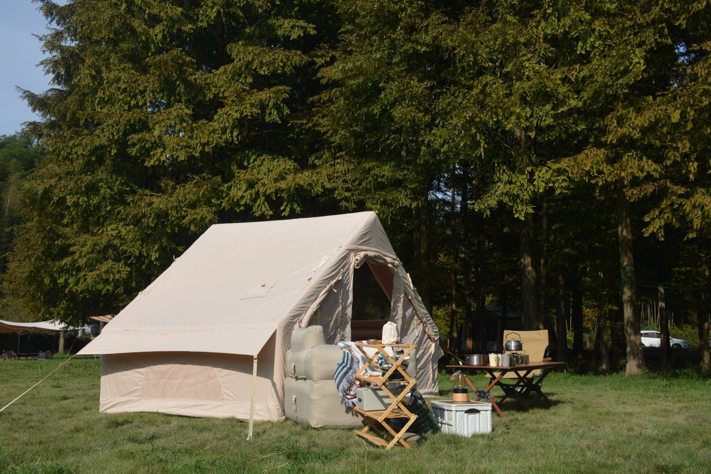 Inflatable Camping Tent Easy Setup 4 Season Glamping Tent with High Performance Inflatable Structure 4 - 6 Persons Waterproof Windproof Outdoor Self - Supporting Blow up Tent Air Tent Portable House Beige - 1st Choice Furniture Direct