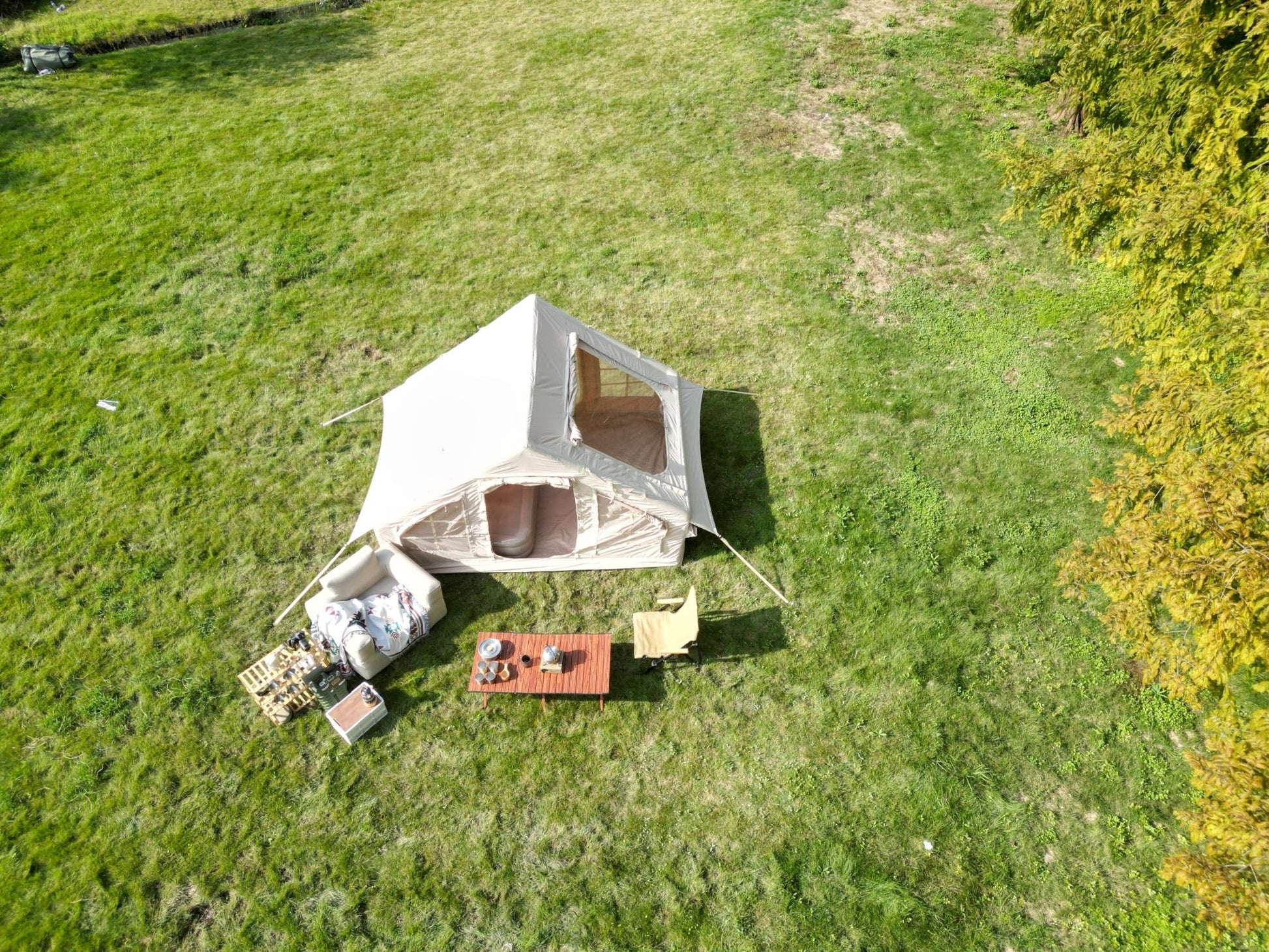 Inflatable Camping Tent Easy Setup 4 Season Glamping Tent with High Performance Inflatable Structure 4 - 6 Persons Waterproof Windproof Outdoor Self - Supporting Blow up Tent Air Tent Portable House Beige - 1st Choice Furniture Direct