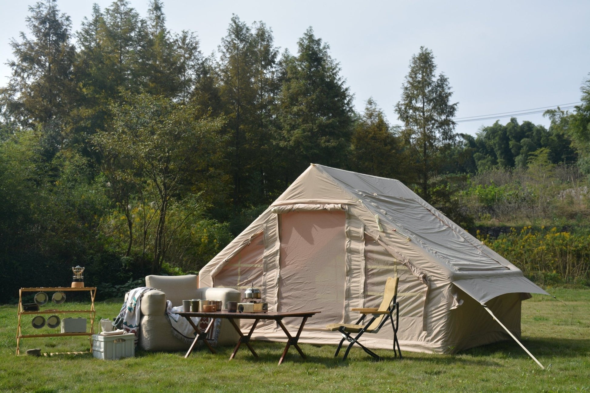Inflatable Camping Tent Easy Setup 4 Season Glamping Tent with High Performance Inflatable Structure 4 - 6 Persons Waterproof Windproof Outdoor Self - Supporting Blow up Tent Air Tent Portable House Beige - 1st Choice Furniture Direct