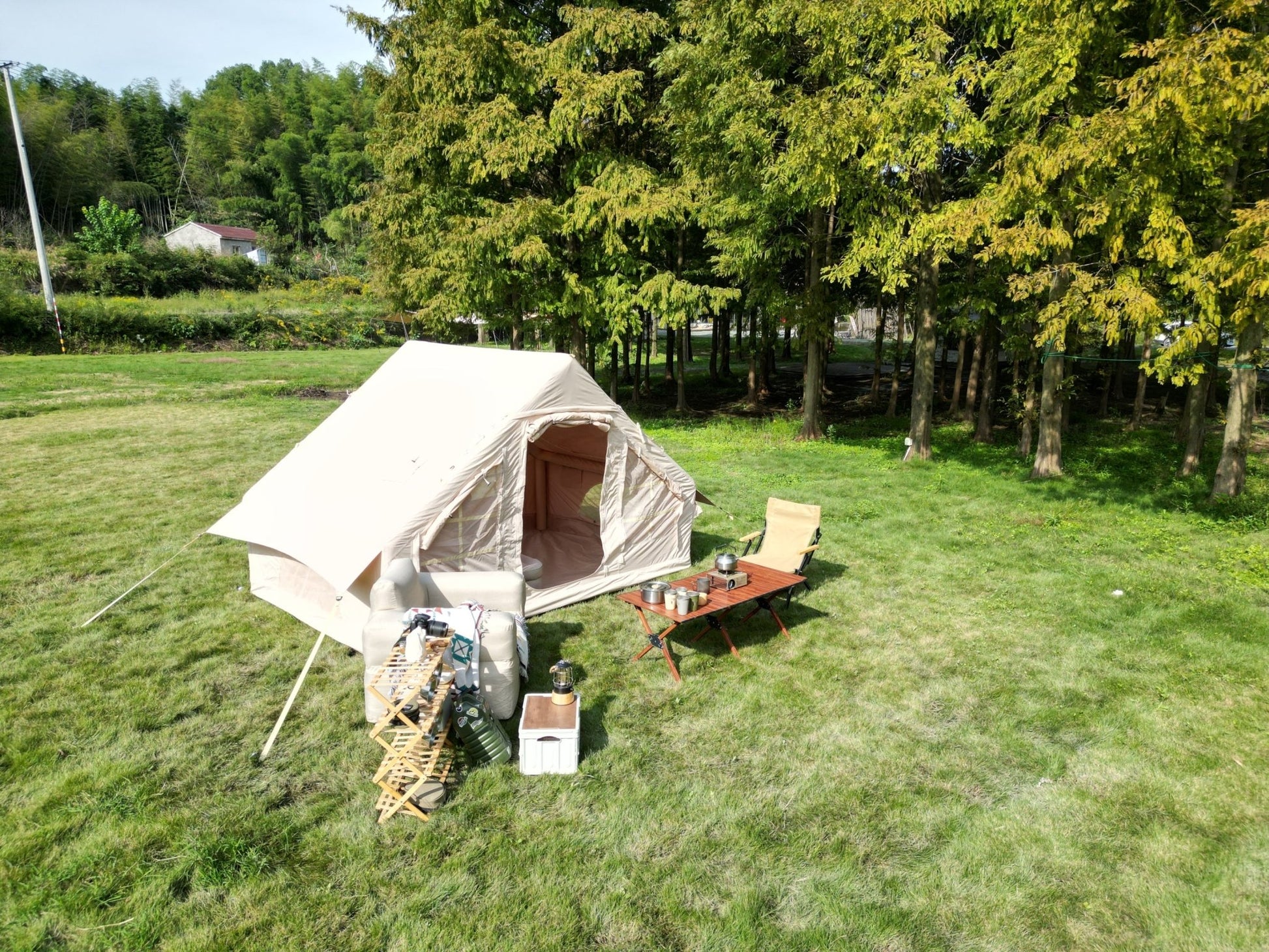 Inflatable Camping Tent Easy Setup 4 Season Glamping Tent with High Performance Inflatable Structure 4 - 6 Persons Waterproof Windproof Outdoor Self - Supporting Blow up Tent Air Tent Portable House Beige - 1st Choice Furniture Direct