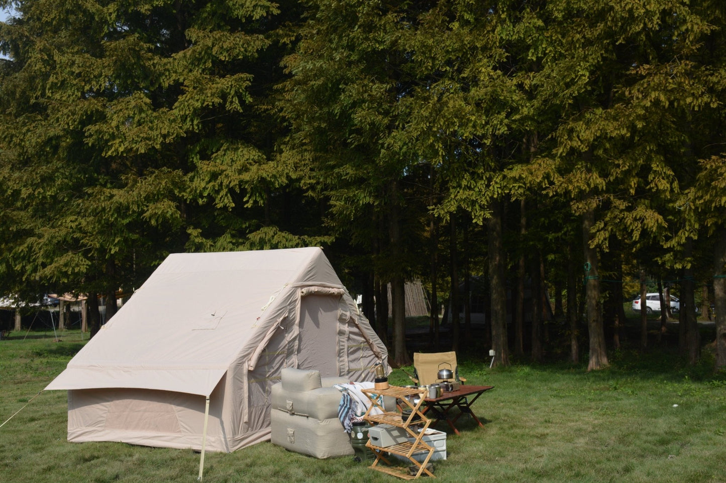 Inflatable Camping Tent Easy Setup 4 Season Glamping Tent with High Performance Inflatable Structure 4 - 6 Persons Waterproof Windproof Outdoor Self - Supporting Blow up Tent Air Tent Portable House Beige - 1st Choice Furniture Direct